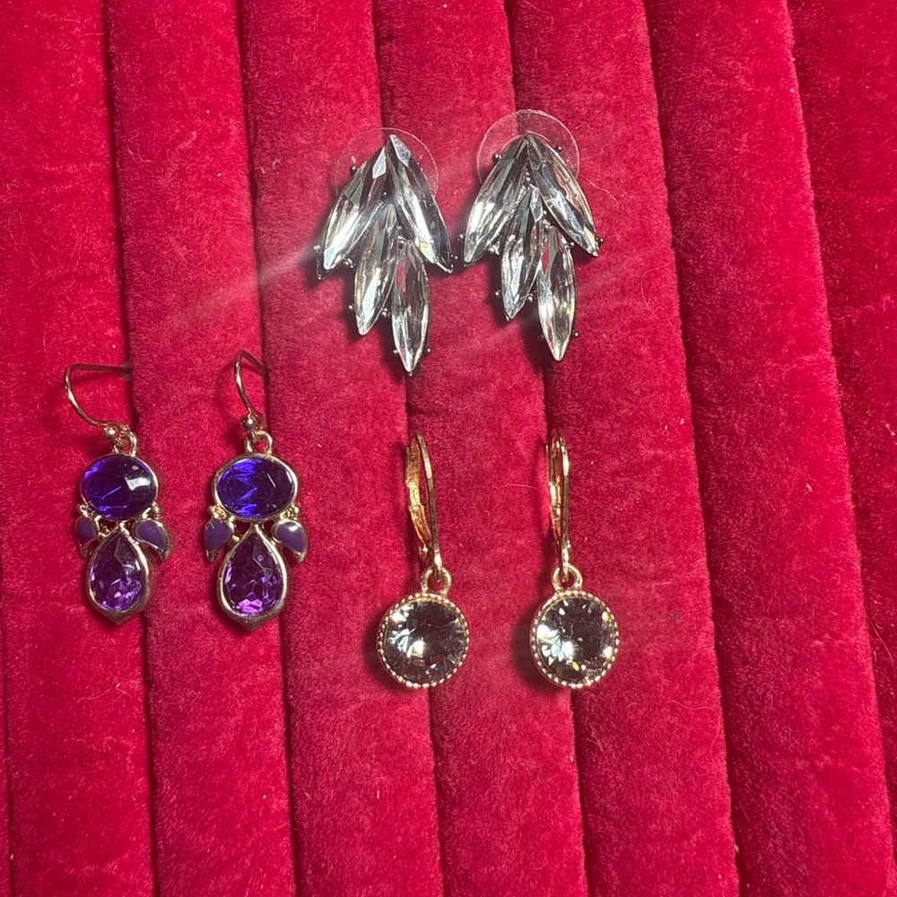Three Rhinestone Silver and Gold Earrings Set